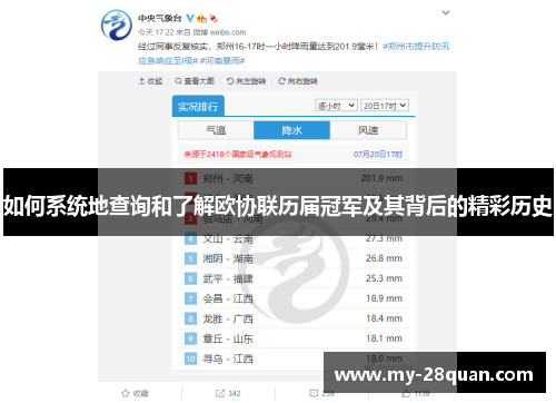 如何系统地查询和了解欧协联历届冠军及其背后的精彩历史